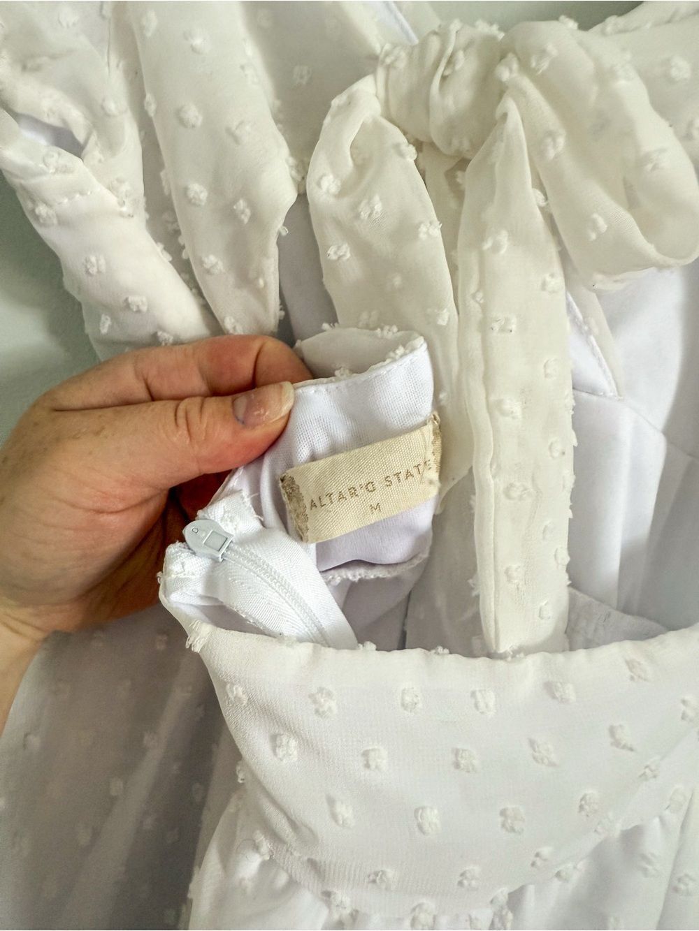 Altar'd State Kristin Clip Dot White Ruffled Mini Dress Size Medium - Picture 9 of 11